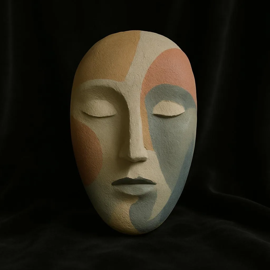 A handmade clay sculpture of a face.